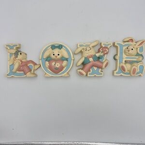 Vintage Cottage Core Grandma Core Bunny Love Sign Plastic Nursery 4 Piece Set